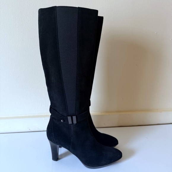 Aquatalia by Marvin K Women' Black Suede Heel Knee High Boots SZ 8 - Picture 1 of 9
